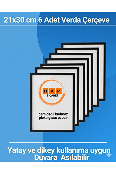 Verda Çerçeve 6 Pcs A4 21X30 cm Black Photo Frame Diploma Certificate Frame