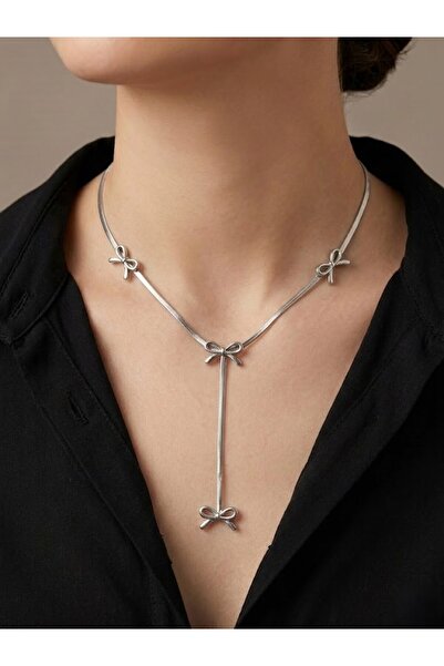 aurora dükkan Steel Silver Color Bow Y Necklace