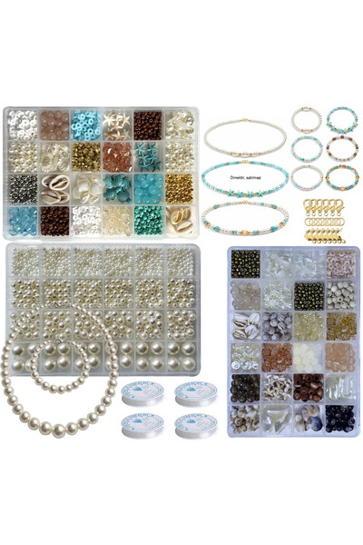 By MO Accessories Σετ κατασκευής κοσμημάτων με 3 χάντρες σε μπλε καφέ αποχρώσ...