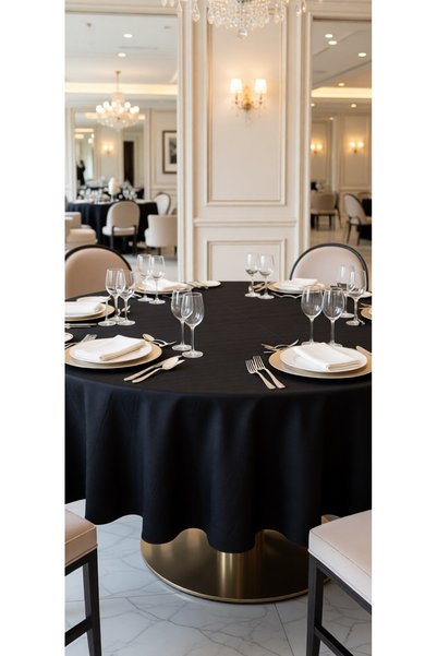 METİNEV Duck Linen Round Tablecloth – Durable and Flowy Fabric Black