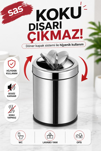 Sas Haus Κάδος απορριμμάτων μπάνιου & WC από ανοξείδωτο ατσάλι 11 λίτρων με π...