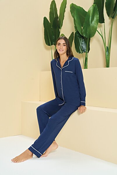 Over Sleep by Poleren ΣΕΤ ΠΙΤΖΑΜΑΣ ΜΑΥΡΟ ΝΑΥΤΙΚΟ ΜΕ ΜΑΚΡΙΑ ΜΑΝΙΚΙΑ