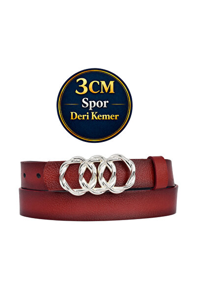 GoDeri 100% Γνήσιο Δέρμα, Κόκκινη Γυναικεία Ζώνη 3 εκ. με Ασημένια Πλεκτή Πόρ...