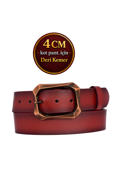 GoDeri 100% естествена кожа, легендарна катарама в меден цвят, червен дамски ...