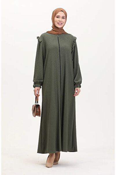 sefamerve Khaki Color Frilly Ferace - 1055-01 Model