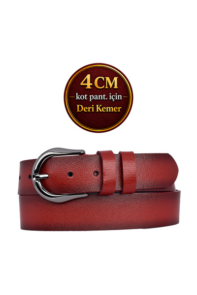 GoDeri Κόκκινη γυναικεία ζώνη 4 cm - 100% γνήσιο δέρμα, μαύρη αγκράφα νικελίο...