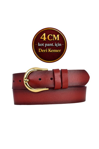 GoDeri 100% естествена кожа, дамски колан за дънки в червен цвят със златна к...