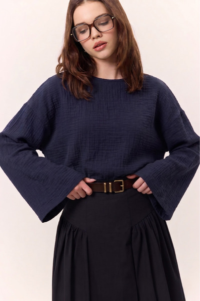 Moda Lippa Bluză casual din muselină bleumarin