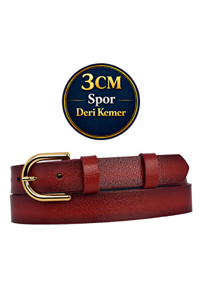 GoDeri 100% Γνήσιο Δέρμα, 3 εκ. Κόκκινη Γυναικεία Ζώνη με Χρυσή Πόρπη. Φόρεμα...