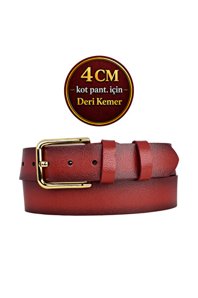 GoDeri 100% γνήσιο δέρμα, κόκκινη γυναικεία τζιν ζώνη με χρυσή πόρπη 4 cm=ορθ...