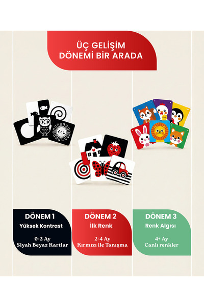 TOTS & FOLKS İlk Keşiflerim Görsel Gelişim Rehberi | 3 Dönem Bebek Zeka Kartları + Montessori Mobil | 0-12 Ay