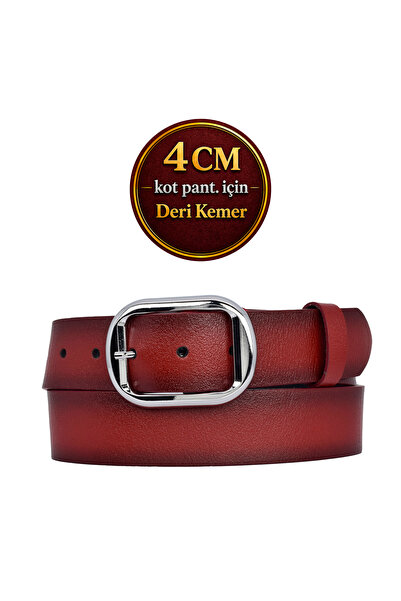 GoDeri Κόκκινο γυναικείο τζιν - 100% γνήσιο δέρμα, ματ ασημί αγκράφα, αθλητικ...