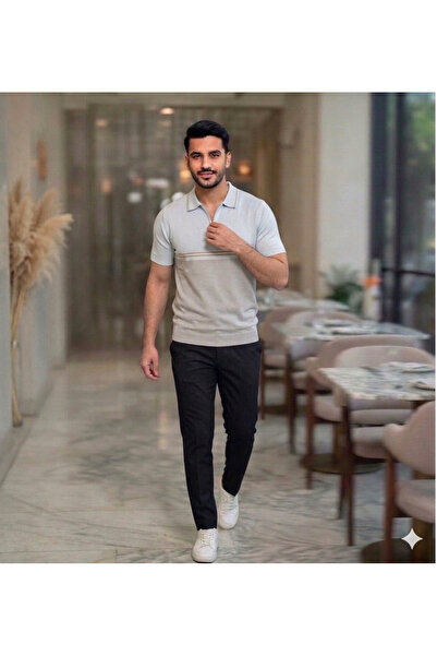 ATKGİYİM Atk Clothing Men's Slim Fit Zippered Polo Collar Zippered Knitwear T...