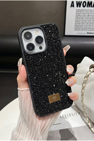 KVK PRİVACY iPhone 13 Pro Max Uyumlu – Elmas Tasarımlı, Siyah Taşlı, Işıltılı...