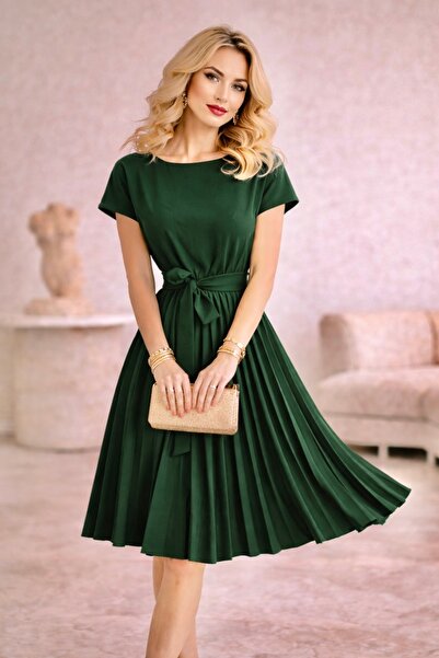 Esinty Γυναικεία πράσινη φούστα με πλισέ ζώνη κρεπ ύφασμα αποφοίτησης Νυφικό ...