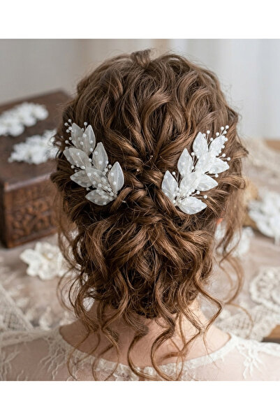 MoonskinBridal Kristal ve Tül Yaprak Detaylı Gelin Yan Tokası