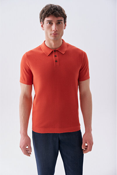 Mudo Men's Green Buttoned Polo Collar Short Sleeve Knit Sweater