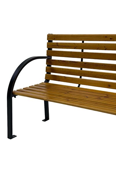 MAPROFI Banca de Gradina AURA, MAPROFI, 122x80x60 cm, 2 locuri, Speteaza Solida din Lemn Lacuit, Structura Metalica, Maro/Negru