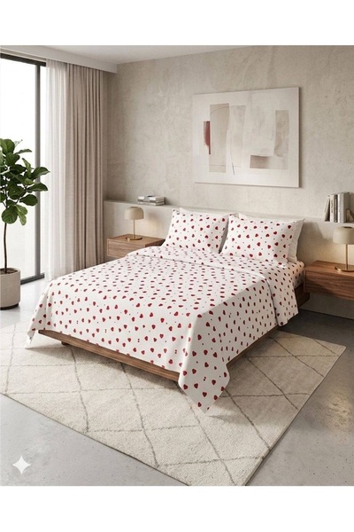 ŞENER HOME Σετ σεντόνια με μοτίβο καρδιάς ελαστικό διπλό πικέ