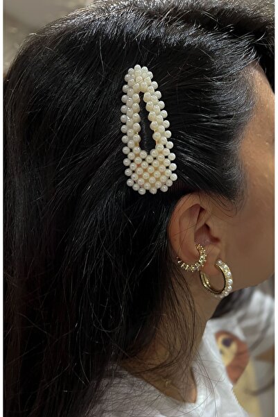 Jewelyf İnci Detaylı Vintage Çıtçıtlı Krem Rengi Saç Tokası Yan Toka Kız Çocuk