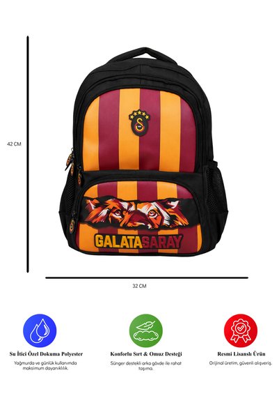 Galatasaray Licensed 4-Compartment School Bag - Backpack with Segmented Patterned Water-Repellent Fabric