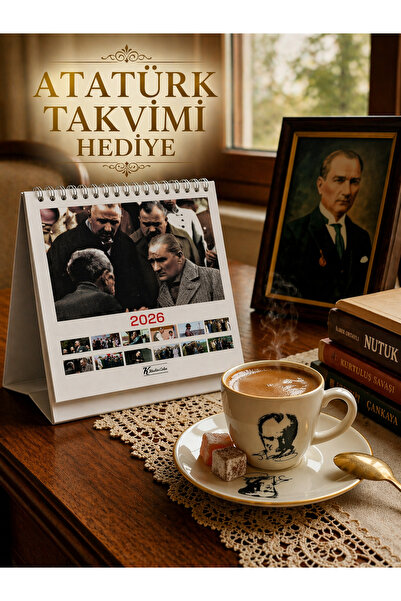 ARESTE Atatürk figürlü Kahve fincanı 2 li takim takvim Hediyeli