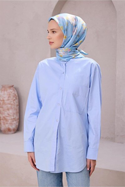 Belli Κασκόλ από καθαρό μετάξι IST 4210 - 54 Μπλε με λουλουδάτο σχέδιο