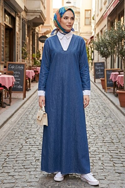 Bestenur Πουκάμισο με λεπτομέρειες Τζιν Φόρεμα 1695 - Μπλε