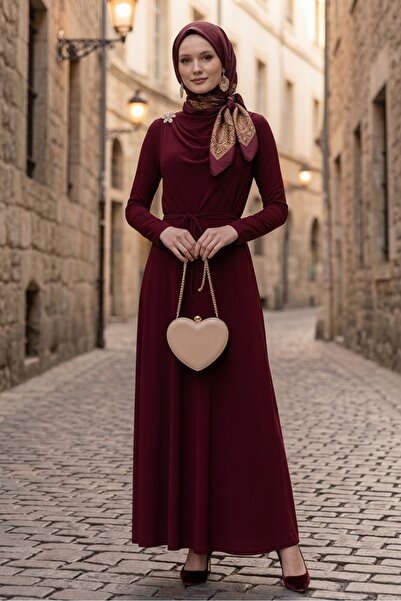 Bestenur Σάλι Με δέσιμο Φόρεμα 1691 - Βουργουνδίας