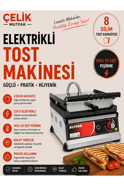 ALPİNA MUTFAK Alpina 8 Dilim (8lik) Tost Makinesi 220V Büfe Kafe ve Ev Tipi Y...