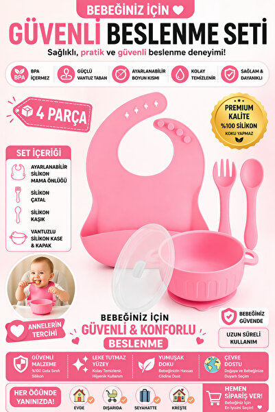 jojobebek Silikon Beslenme Seti Silikon Vakumlu Kapaklı Mama Kasesi , Silikon...