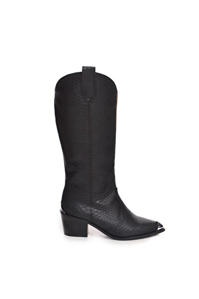 Vanilla Days Μπότες Raven από γνήσιο μαύρο δέρμα κροκό.