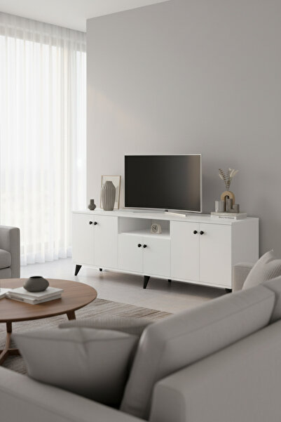 Dienni Simple Tv Ünitesi 3 Raflı 6 Kapaklı 180x44x64 BEYAZ
