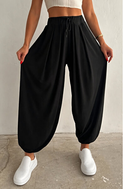 FEVİLLE Γυναικείο μαύρο ΠΑΝΤΕΛΟΝΙ ΣΑΛΒΑΡΙ από ΜΟΝΤΑΛ ΥΦΑΣΜΑ ΜΕ ΑΠΑΛΗ ΥΦΗ