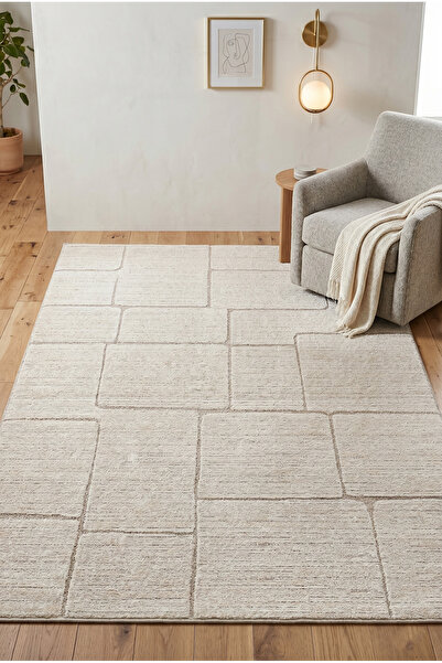 Nero Allergic Soft Plush Inlaid Cream Woven Carpet Living Room Kitchen Corridor Rug 7004A