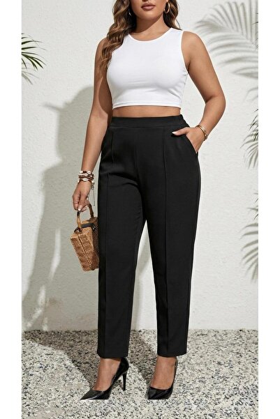 Koza Butik Γυναικείο υφασμάτινο παντελόνι με ρίγες Plus Size 6228-24