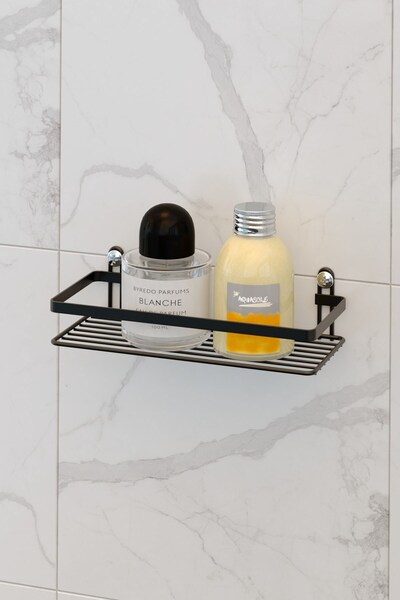 Teknotel Tek Katlı Banyo Rafı Şampuanlık Mat Siyah ES081