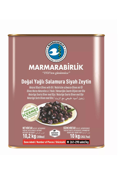 MarmaraBirlik Yağlı Salamura Siyah Zeytin M (261-290) 10 kg