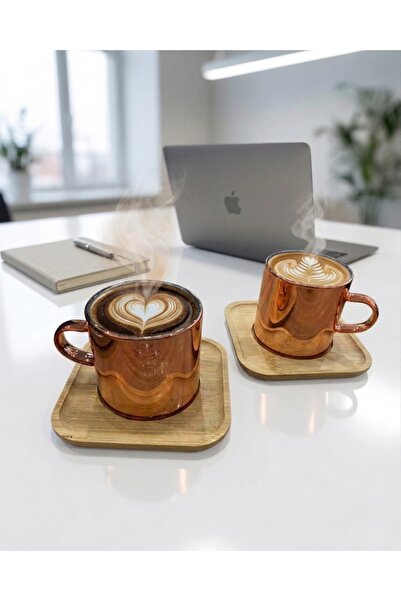 AiroBazar 2’li Borosilikat Fincan Seti Kare Bambu Altlıklı – Isıya Dayanıklı ...