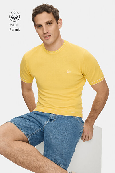 UCLA Ανδρικό μπλουζάκι FARED ανοιχτό κίτρινο με λαιμόκοψη ποδηλάτου, κεντημέν...