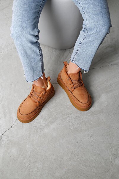 Beyond Tan Suede Γυναικείες Μπότες - Ψηλή σόλα, Γούνινη Εσωτερική Λεπτομέρεια...