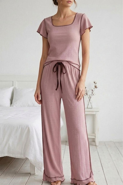FİT WOMEN Λεπτομέρεια με βολάν Σετ πιτζάμες με κοντά μανίκια από ύφασμα Bürüm...