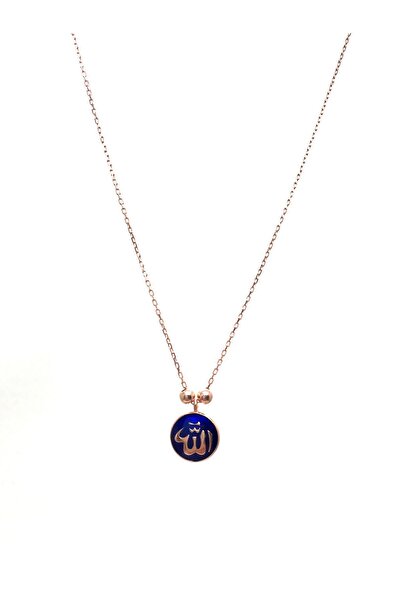 SUNSHINE 925 Ayar Rose Kaplamalı Lacivert Mineli Allah Yazılı Gümüş Kolye