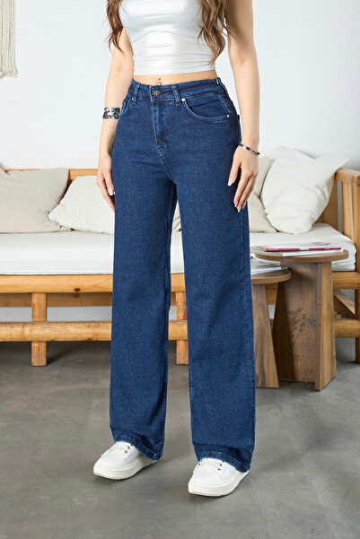 BİKELİFE Γυναικείο τζιν παντελόνι με ψηλόμεσο μπλε ναυτικό