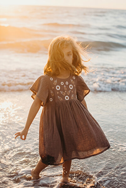 Cigit Φόρεμα με κέντημα λουλουδιών και μανίκια πεταλούδας, για ηλικίες 2-8 ετ...