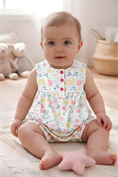 For My Baby Baby Girl Patterned Summer Jumpsuit with Pockets