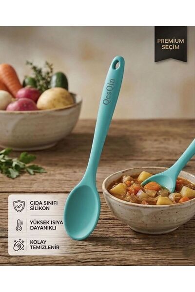 QesQin Silicone Serving Spoon Set 30 cm |   Fireproof Non-Stick Ultra Hard Ti...