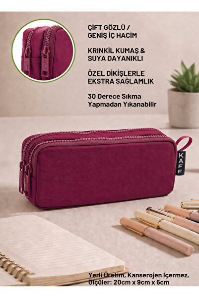 KAFF 01105 Crinkle Fabric Claret Red Αδιάβροχη Θήκη για στυλό με διπλή θήκη