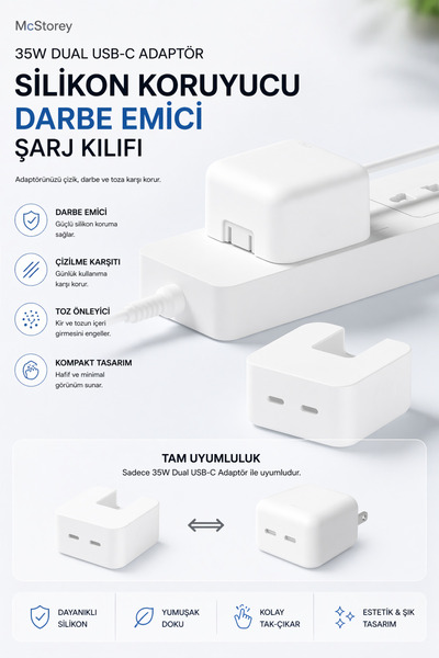 Mcstorey Apple 35W Dual USB-C Compact Adaptör Silikon Koruyucu – Darbe Emici ...