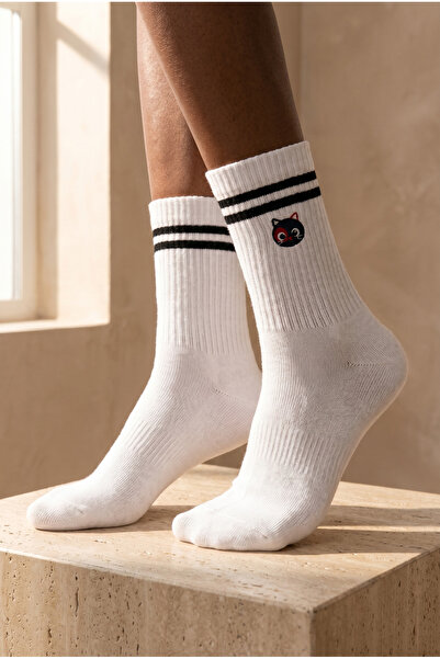 Katia&Bony Γυναικείες κάλτσες με κέντημα γάτας λευκές